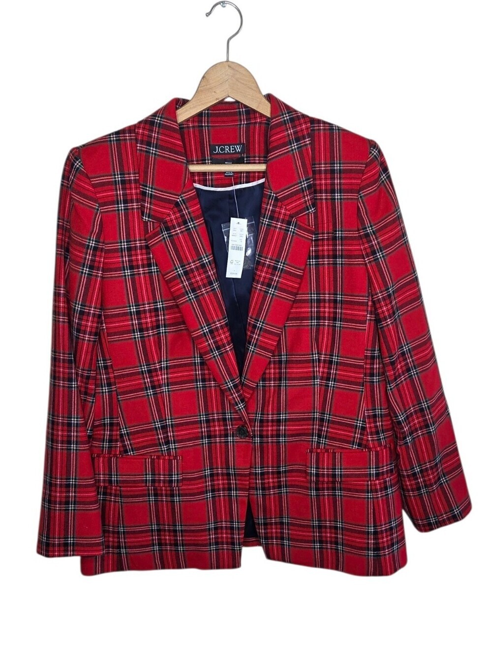 J. Crew Red Good Tidings Plaid Willa Wool Blend Blazer Size 14 NEW